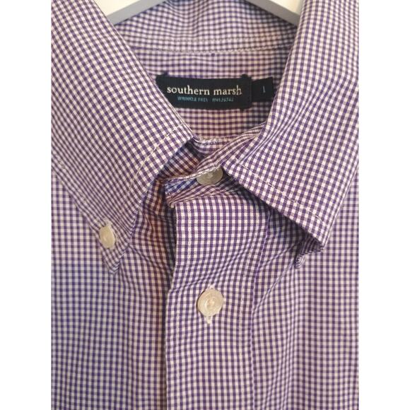 Southern Marsh Shirt Men Size 1 Purple Micro Check Wrinkle Free Button Down Logo - Picture 6 of 13